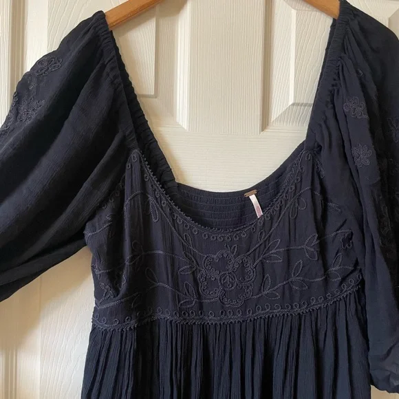 Free People Black Maxi Puff-Sleeve Dress XL - Picture 2 of 5
